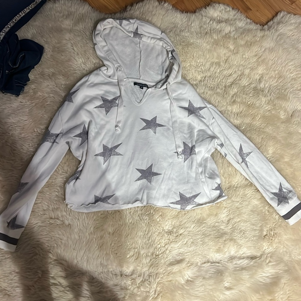 size small ocean drive white hoodie with grey star pattern